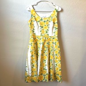 Ann Taylor Lemon Yellow Floral Retro Fit Flare Tea Tank Dress Cotton 6